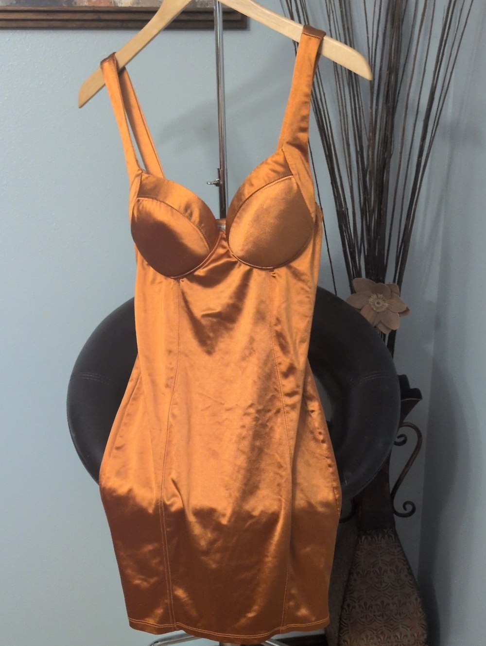 iris Copper Satin Corset Bodycon Dress